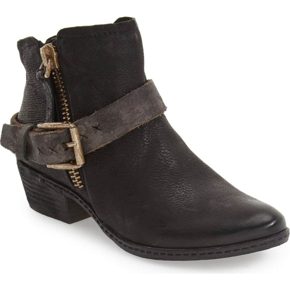 Dolce Vita Nevada Distressed Black Leather Moto Ankle Bootie Sz 6.5